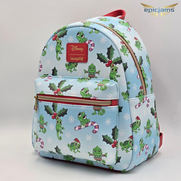 Loungefly Disney Tangled Rapunzel Pascal Holiday Christmas Blue Mini Backpack - Picture 3 of 5